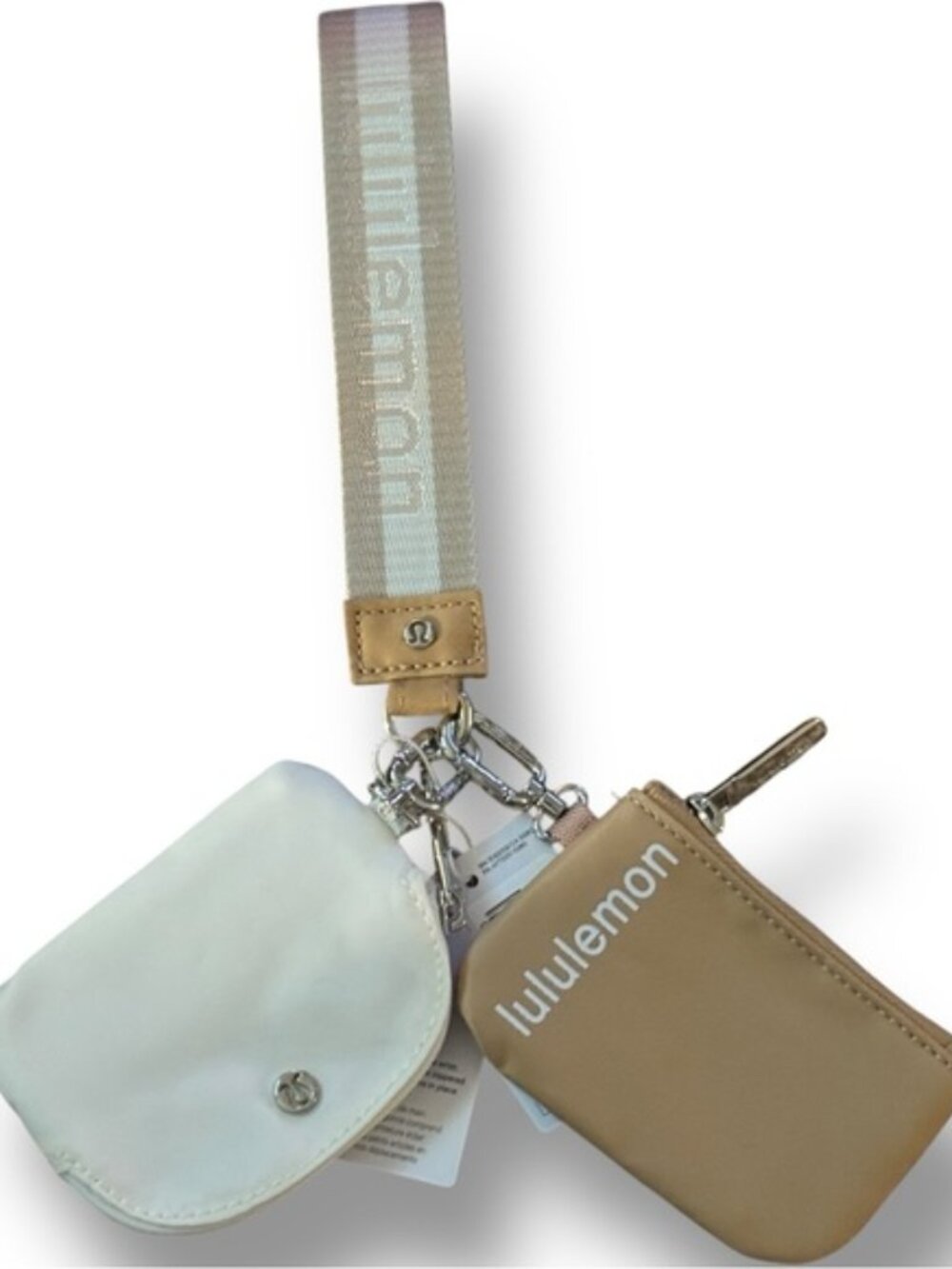 NWT Lululemon Dual Pouch Wristlet Bone/Movt O/S NWT Rare Brown Tan Cream Bone